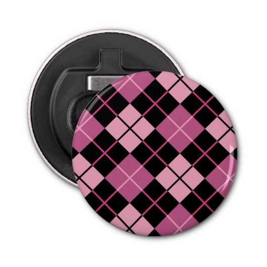 Argyle Pattern in Black en Pink Button Flesopener (Voorkant)