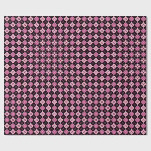 Argyle Pattern in Black en Pink Cadeaupapier (Vlak)