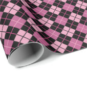 Argyle Pattern in Black en Pink Cadeaupapier (Rol Hoek)