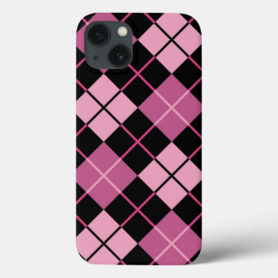 Argyle Pattern in Black en Pink iPhone 13 Hoesje