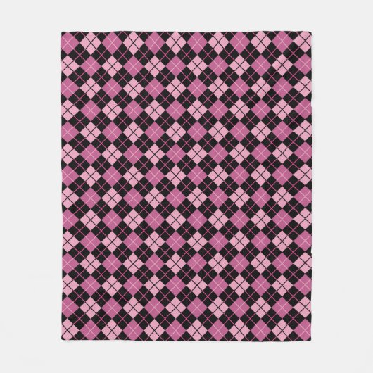 Argyle Pattern in Black en Pink Fleece Deken (Voorkant)