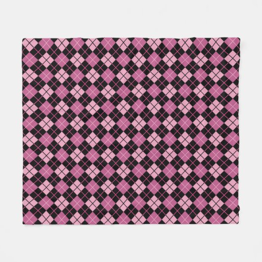 Argyle Pattern in Black en Pink Fleece Deken (Voorkant (Horizontaal))