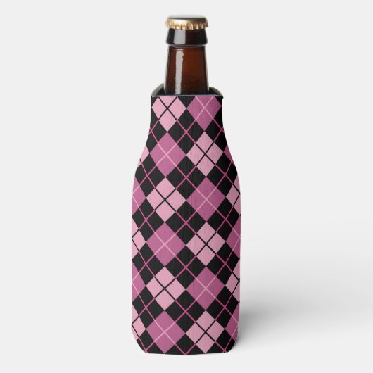 Argyle Pattern in Black en Pink Flesjeskoeler (Fles Voorkant)