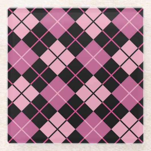 Argyle Pattern in Black en Pink Glazen Onderzetter (Voorkant)
