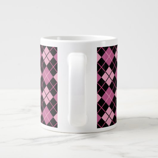 Argyle Pattern in Black en Pink Grote Koffiekop (Achterkant)