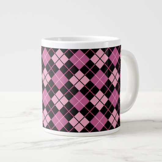 Argyle Pattern in Black en Pink Grote Koffiekop (Voorkant rechts)