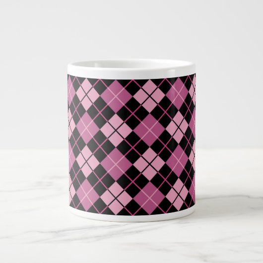 Argyle Pattern in Black en Pink Grote Koffiekop (Voorkant)