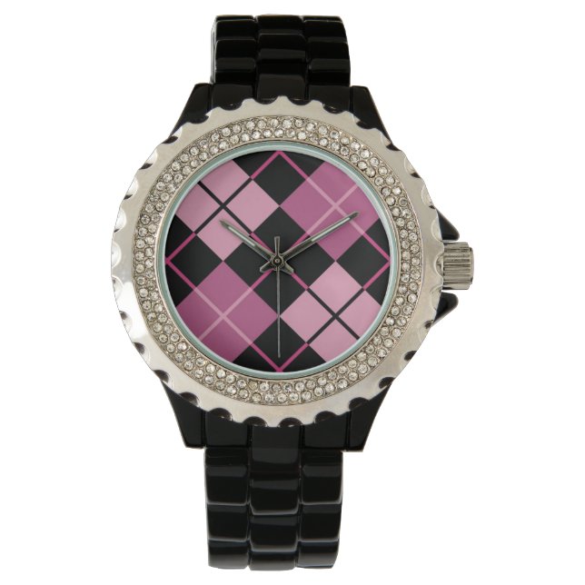 Argyle Pattern in Black en Pink Horloge (Voorkant)