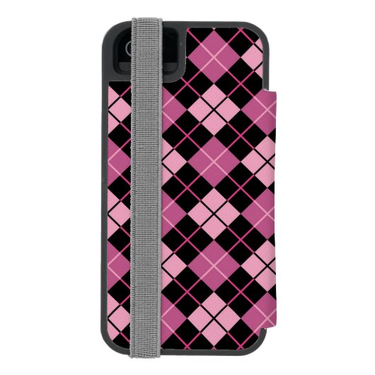 Argyle Pattern in Black en Pink Incipio iPhone Portemonnee Hoesje (Agenda Achterkant)