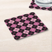 Argyle Pattern in Black en Pink Kartonnen Onderzetters (Schuin)