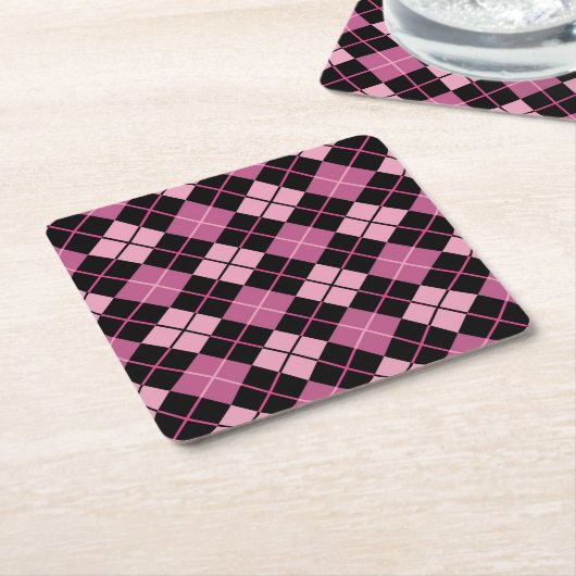 Argyle Pattern in Black en Pink Kartonnen Onderzetters (Schuin)