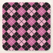 Argyle Pattern in Black en Pink Kartonnen Onderzetters (Voorkant)