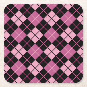 Argyle Pattern in Black en Pink Kartonnen Onderzetters