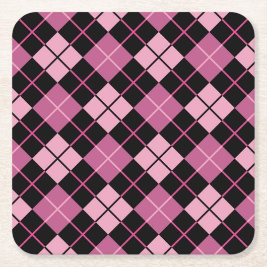 Argyle Pattern in Black en Pink Kartonnen Onderzetters (Voorkant)