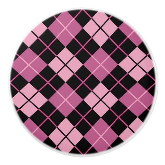 Argyle Pattern in Black en Pink Keramische Knop (Voorkant)