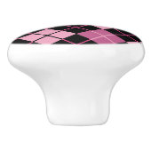 Argyle Pattern in Black en Pink Keramische Knop (Zijkant)
