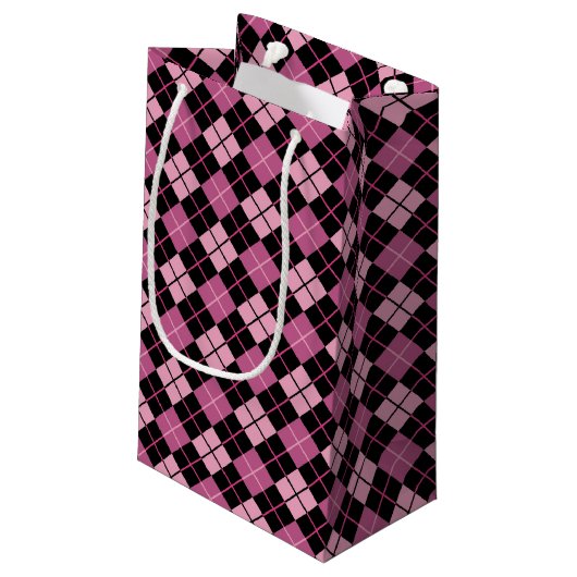 Argyle Pattern in Black en Pink Klein Cadeauzakje (Achterkant Gekanteld)