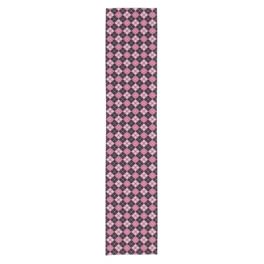 Argyle Pattern in Black en Pink Korte Tafelloper (Voorkant)