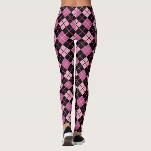 Argyle Pattern in Black en Pink Leggings (Achterkant)