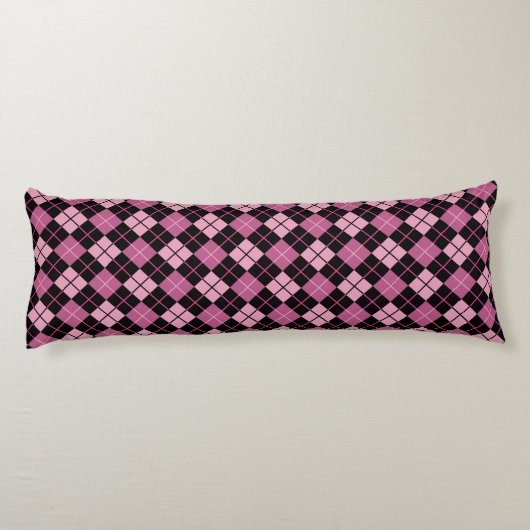 Argyle Pattern in Black en Pink Lichaamskussen (Achterkant)