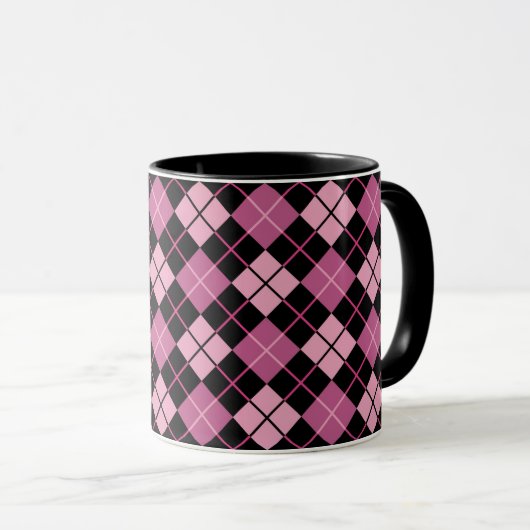 Argyle Pattern in Black en Pink Mok (Voorkant rechts)