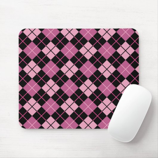Argyle Pattern in Black en Pink Muismat (Met muis)
