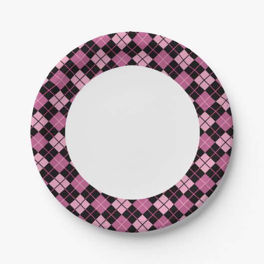 Argyle Pattern in Black en Pink Papieren Bordje (Voorkant)