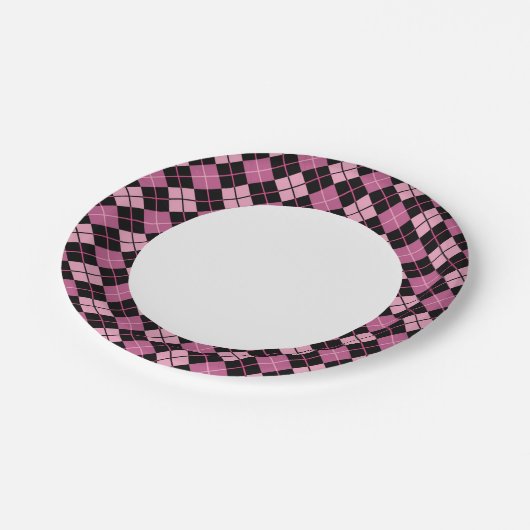 Argyle Pattern in Black en Pink Papieren Bordje (Gekanteld)