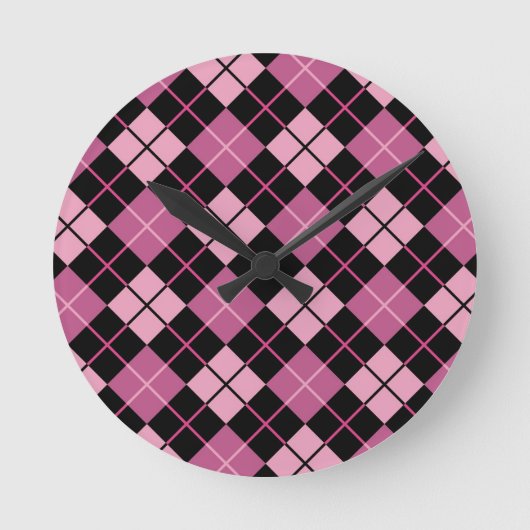 Argyle Pattern in Black en Pink Ronde Klok (Voorkant)