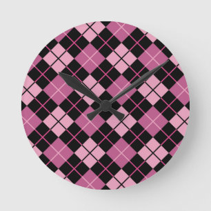 Argyle Pattern in Black en Pink Ronde Klok