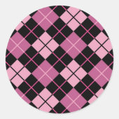 Argyle Pattern in Black en Pink Ronde Sticker (Voorkant)