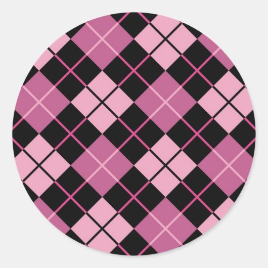 Argyle Pattern in Black en Pink Ronde Sticker (Voorkant)