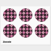 Argyle Pattern in Black en Pink Ronde Sticker (Vel)