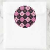 Argyle Pattern in Black en Pink Ronde Sticker (Tas)
