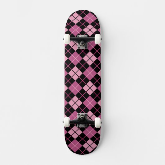 Argyle Pattern in Black en Pink Skateboard (Voorkant)