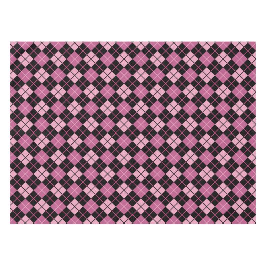Argyle Pattern in Black en Pink Tafelkleed (Voorkant (Horizontaal))