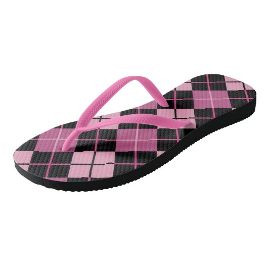 Argyle Pattern in Black en Pink Teenslippers (Schuin)