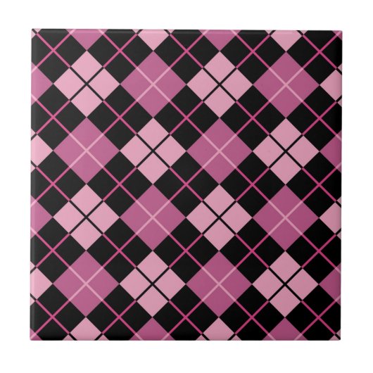 Argyle Pattern in Black en Pink Tegeltje (Voorkant)