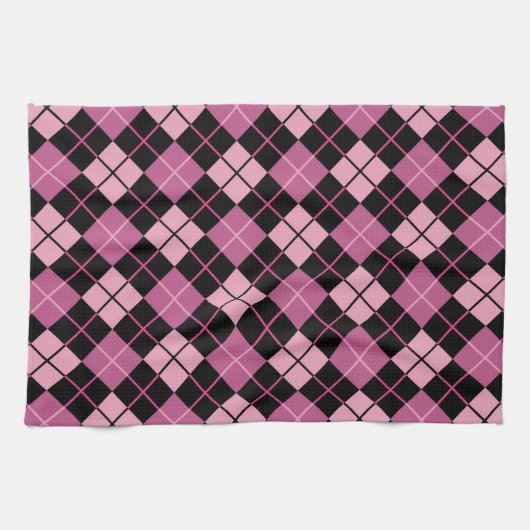 Argyle Pattern in Black en Pink Theedoek (Horizontaal)