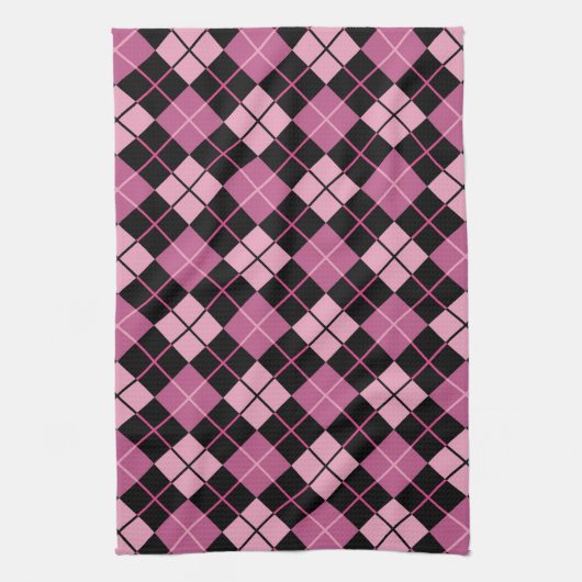 Argyle Pattern in Black en Pink Theedoek (Verticaal)