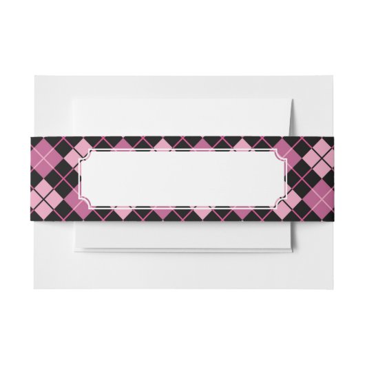 Argyle Pattern in Black en Pink Uitnodigingen Wikkel (Voorkant Voorbeeld)