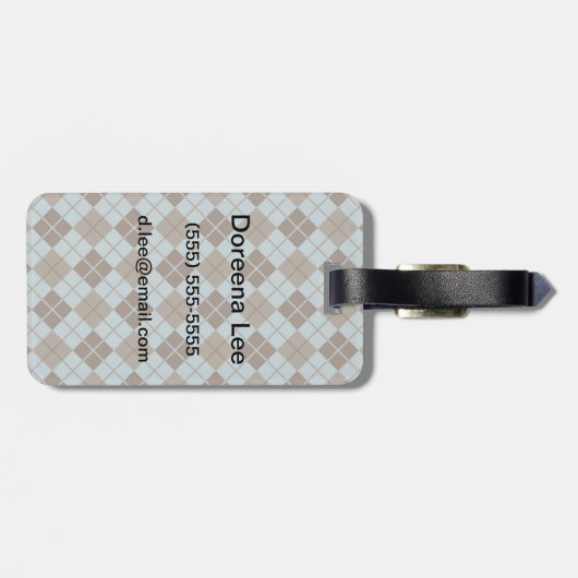 Argyle Pattern in Blue and Taupe Bagagelabel (Achterkant horizontaal)