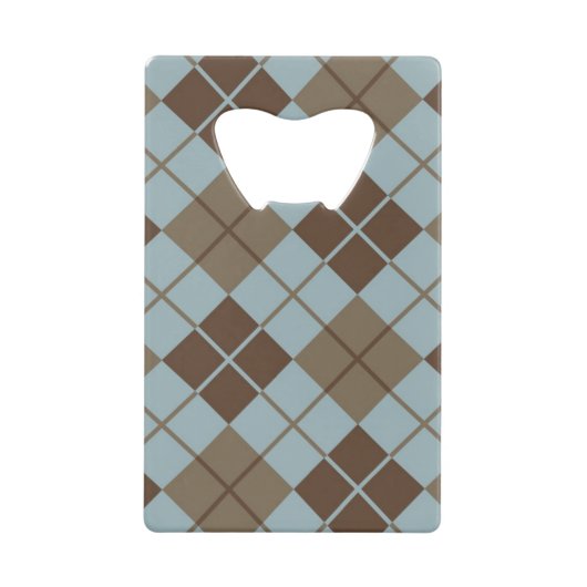 Argyle Pattern in Blue and Taupe Creditkaart Flessenopener (Voorkant)