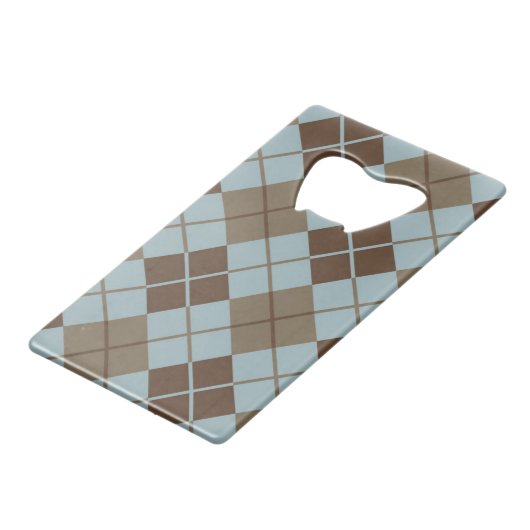 Argyle Pattern in Blue and Taupe Creditkaart Flessenopener (Voorkant Gekanteld)