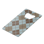 Argyle Pattern in Blue and Taupe Creditkaart Flessenopener (Achterkant Gekanteld)