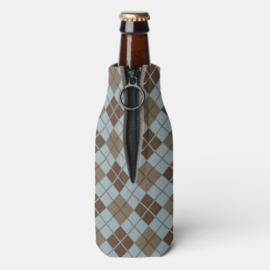 Argyle Pattern in Blue and Taupe Flesjeskoeler (Fles Achterkant)