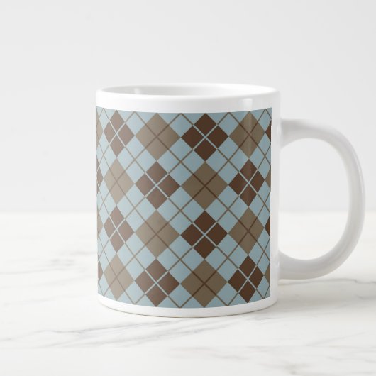 Argyle Pattern in Blue and Taupe Grote Koffiekop (Rechts)