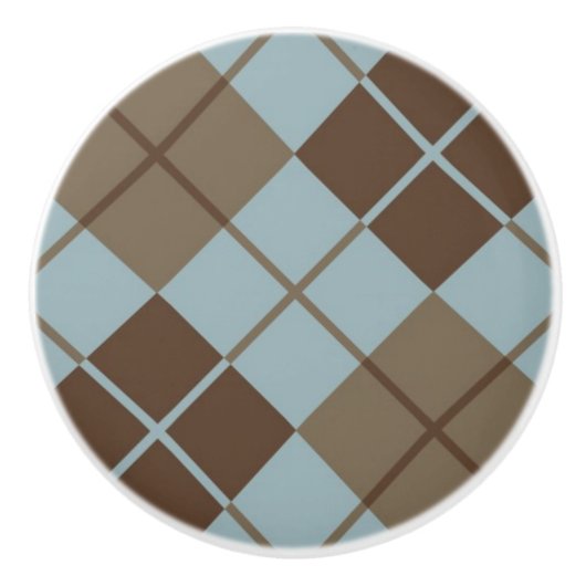 Argyle Pattern in Blue and Taupe Keramische Knop (Voorkant)