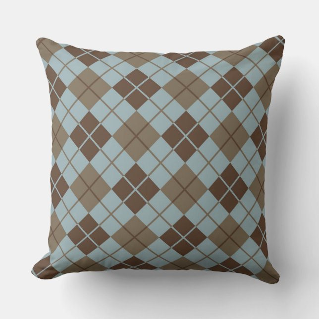 Argyle Pattern in Blue and Taupe Kussen (Voorkant)