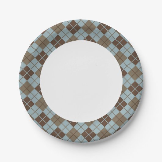Argyle Pattern in Blue and Taupe Papieren Bordje (Voorkant)
